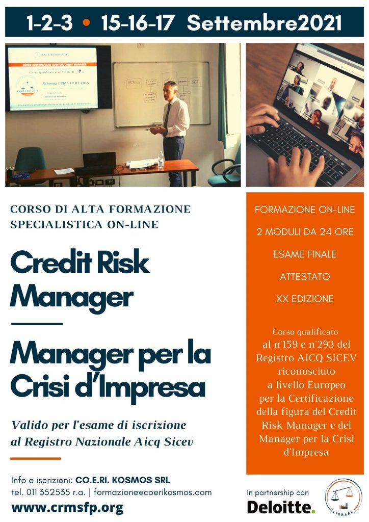 Corso di Formazione per Credit Risk Manager e Manager per la Crisi d'Impresa 2021